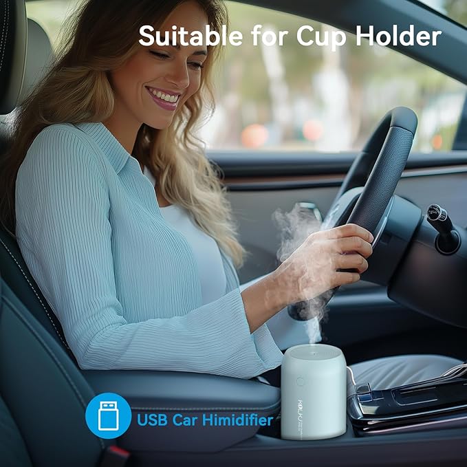 Portable Mini Humidifier, KQLKJ 350ml Small Cool Mist Humidifier, USB Personal Desktop Humidifiers for Bedroom Car Office Travel with Auto Shut-Off & 2 Mist Modes (Blue) - Image 7