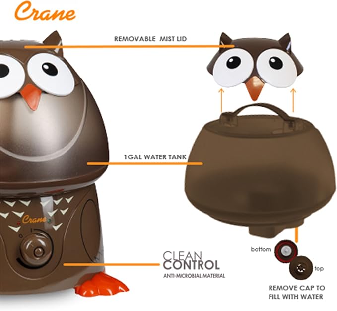 Crane Animal Humidifier for Bedroom, Ultrasonic Cool Mist for Baby Nursery, Adjustable Settings, Auto Shut-Off, Owl - Image 7