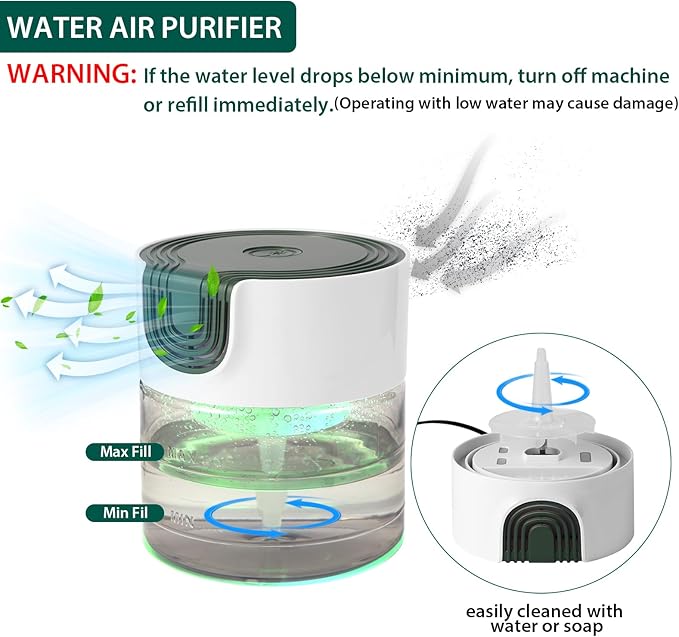 Water Air Purifiers for Home, Quiet Variable Speed Water Based Air Purifier with 7 Color Night Light, Air Washer Humidifier for Home, Bedroom, Office, Pet Odors - Image 3
