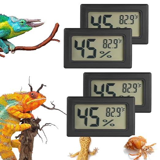 Reptile Thermometer and Humidity Gauge Digtal Terrarium Thermometer Rectangle Bearded Dragon Cage Accessories Reptile Temp and Humidity Gauge for Leopard Gecko Hermit Crab Gecko Lizard Etc 4pc by SerundoAuto