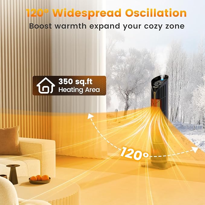 Auertech 28" Space Heater with Humidifier & LED Lights, 3 in 1 Electric Space Heater with 3D Flame, Oscillating Room Heaters with Eco Mode, 12H Timer, Space Heaters for Indoor Use Large Room, Bedroom - Image 4