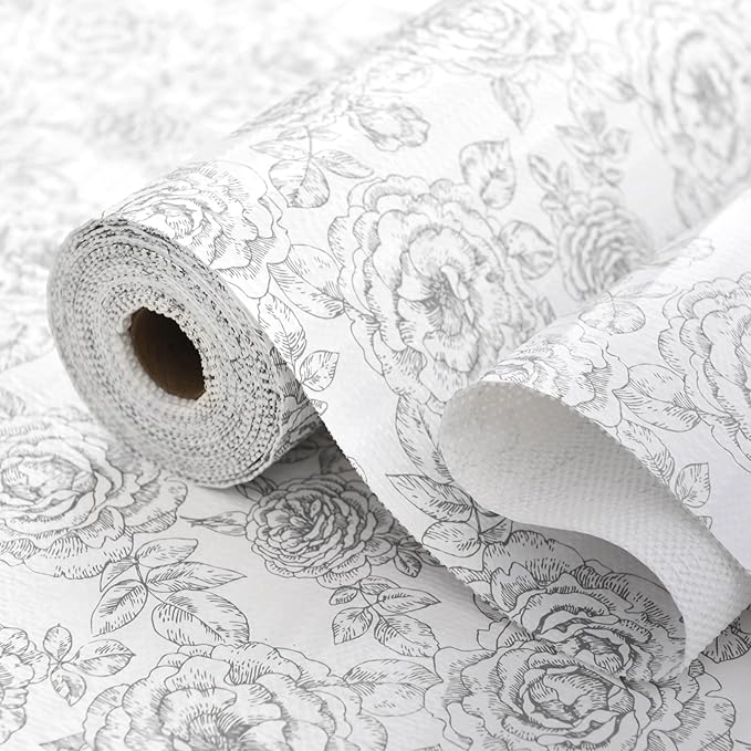 Floral Drawer and Shelf Liner for Kitchen, Non-Slip Non-Adhesive Cabinet Liners for Cupboard, Dresser, Shelves, Tool Box, Pantry, Thickened Easy Install, Strong Grip, 11.8In x 20FT, Rose by Insigoo