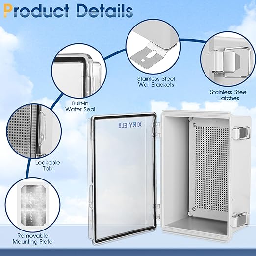 Waterproof Outdoor Project ABS Plastic Junction Box IP67 Weatherproof Dustproof Enclosure with Hinged Cover, Mounting Plate,Wall Brackets for Power Project (Clear, 11"x7.5"x5.5") - Image 3