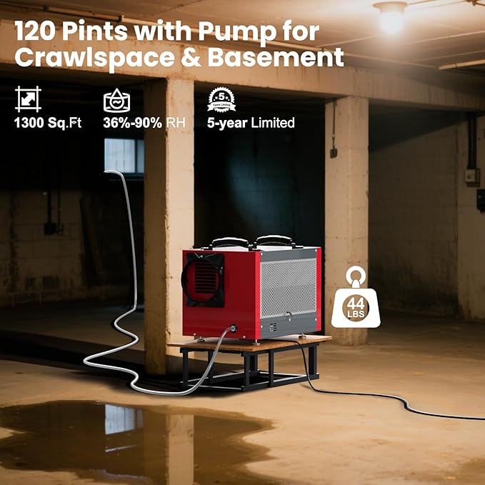 Abestorm Crawl Space Dehumidifier with Pump and Hose, 120 PPD Energy Star Commercial Dehumidifier Up to 1,300 sq. ft. for Basement, Water Damage Restoration, Auto Defrost(Guradian SNS65S) - Image 5