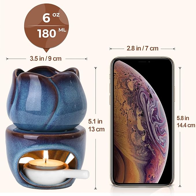 ComSaf Essential Oil Burner for Scented Oil, Ceramic Aromatherapy Aroma Oil Candle Diffuser, Tea Light Wax Melt Warmer, Essential Oil Burner with Tealight Candle Holder Home Decor Housewarming Gift - Image 8