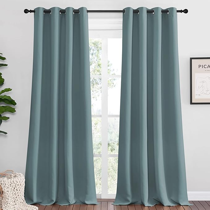 NICETOWN Modern Blackout Curtains Noise Reducing, Greyish Blue, 2 Panels, W55 x L120 -Inch, Thermal Insulated and Privacy Room Darkening Drape Panels for Boy's Guest Room Door Window by NICETOWN