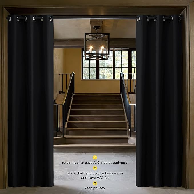 NICETOWN Door Curtain 80 Inch Length for Doorway Privacy, Room Divider Curtain Cover, Blackout Temporary Insulated Closet Drape for Bedroom Closet (1 Panel, 6.7ft Tall x 2.8ft Wide, Black) - Image 2