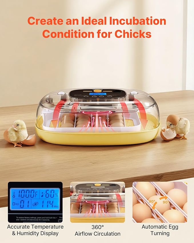 VEVOR 24 Egg Incubator, Automatic Egg Turner with LED Candler, Temperature & Humidity Control, 360° View Clear Window, Auto Water Refill, Poultry Eggs Incubators for Hatching Chicks Ducks Goose Quail - Image 2