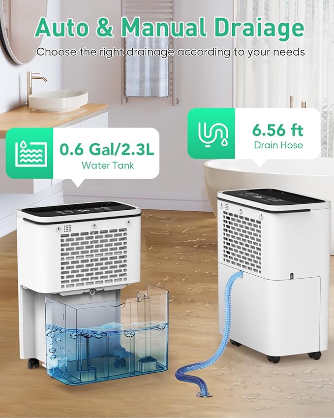 Dehumidifier for Home 2500 Sq.Ft, AIRJOWSET 30 Pints Dehumidifiers 0.6 Gallon Water Tank with Drain Hose and 24H Timer Adjustable Humidity, Dehumidifier for Basement Bedroom Bathroom - Image 3