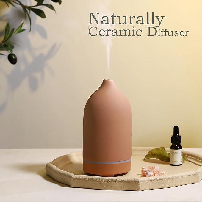 Essential Oils for Diffusers for Home,Ceramic Diffuser for Essential Oils,Handmade Aroma Diffuser 100ML (Pottery Red) - Image 3