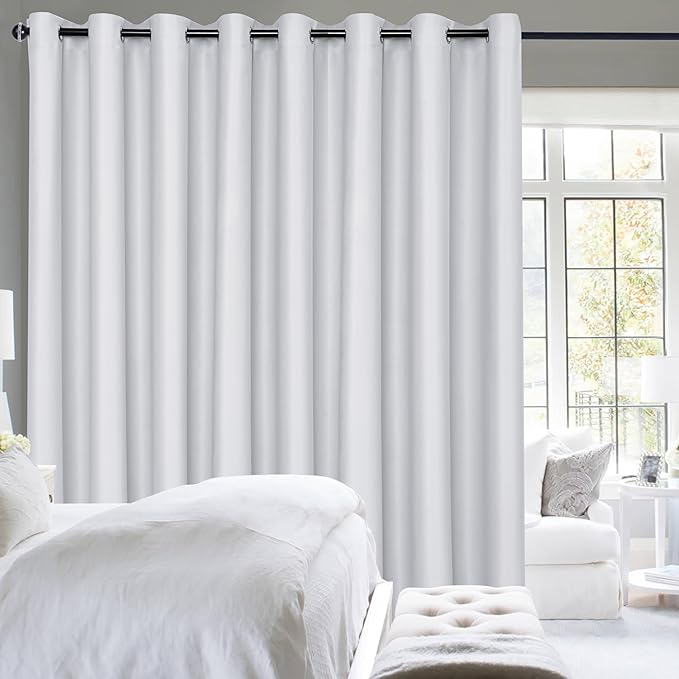 Hiasan Patio Sliding Door Blackout Curtains-10ft Wide x 8ft Tall,Grommet Thermal Insulated Curtain Panel for Glass Door,Room Divider,Shared Office Space,1 Pcs Sewn with Tiebacks,Greyish White by Hiasan