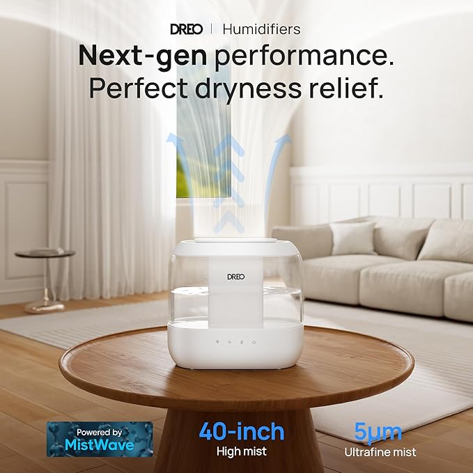 Dreo Humidifiers for Bedroom, 4L Top Fill for Large Room, 36H Runtime, 28 dB Quiet Supersized Cool Mist Air Humidifier for Baby Nursery, Plants, Indoor, Night Light, Easy to Clean & Fill, White - Image 2