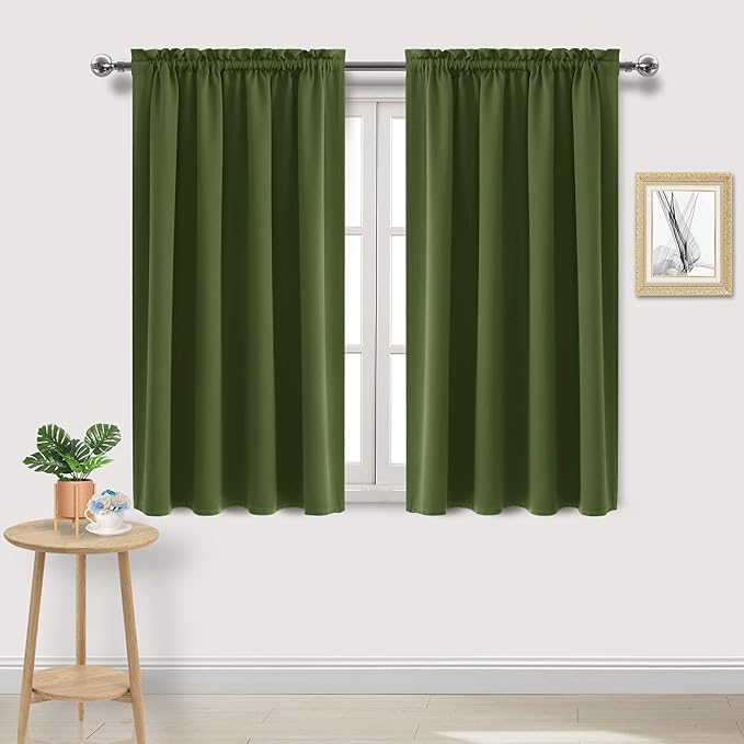 DWCN Olive Green Room Darkening Blackout Curtains - Thermal Insulated Privacy Energy Saving Window Curtain Drapes 52 x 45 inch Length, Set of 2 Bedroom Living Room Curtains by DWCN