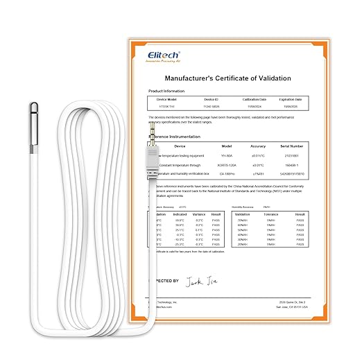 Elitech Temperature and Humidity Probe for RCW-360Pro, -40 to 176°F, 0~100% RH, 16.4ft Cable Auto-Detection Digital Sensor with Calibration Certificate for Medical Pharma Validation, HTD3X-THE-R-5M by Elitech