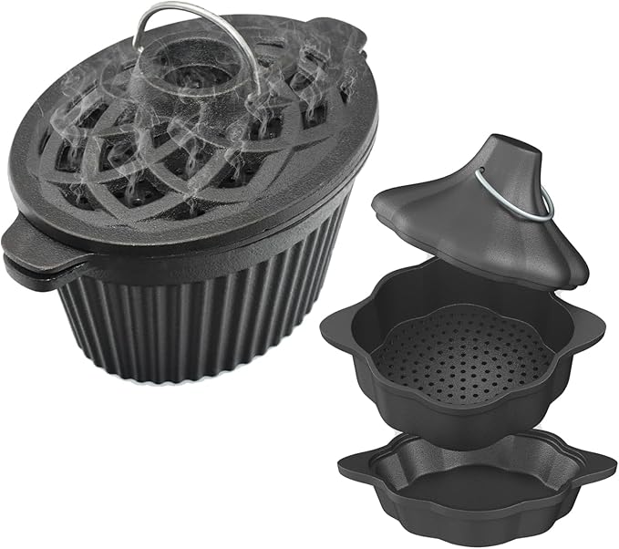 2-in-1 Wood Stove Steamer/Humidifier with Garlic Roaster & Saucepan Pot, Dual-Layer Design for Steaming, Baking, Stove Protection & Multi-Functional Cooking (1.4 Qt + Compact Size) by Unknown