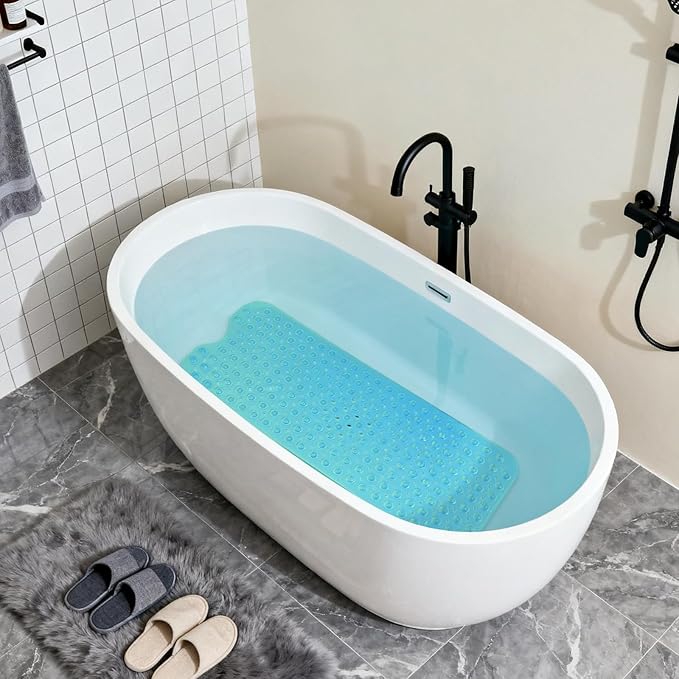 Anti-Slip Bathtub Shower mat, 39.3×15.7 inch（Approximately 100 × 40cm） Soft Oversized Machine Washable Non-Slip Bathtub mat with Drainage Holes, Bathroom Floor Suction Cup.（1-Clear Green） - Image 4