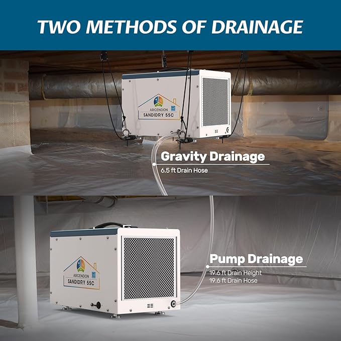 Argendon Commercial Dehumidifier with Pump for Crawlspace, Energy Star 120 Pints Basement Dehumidifier with Drain Hose for Large Space, Water Damage Unit, Ideal for Industrial and Job Sites - Image 2