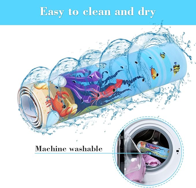 Bath Mat for Tub Non Slip, Machine Washable Anti-Slip Cartoon Baby Bathtub Shower Mat with Drain Holes and Suction Cups for Toddler & Kids, 40 Inch x 16 Inch, Red Turtles - Image 5