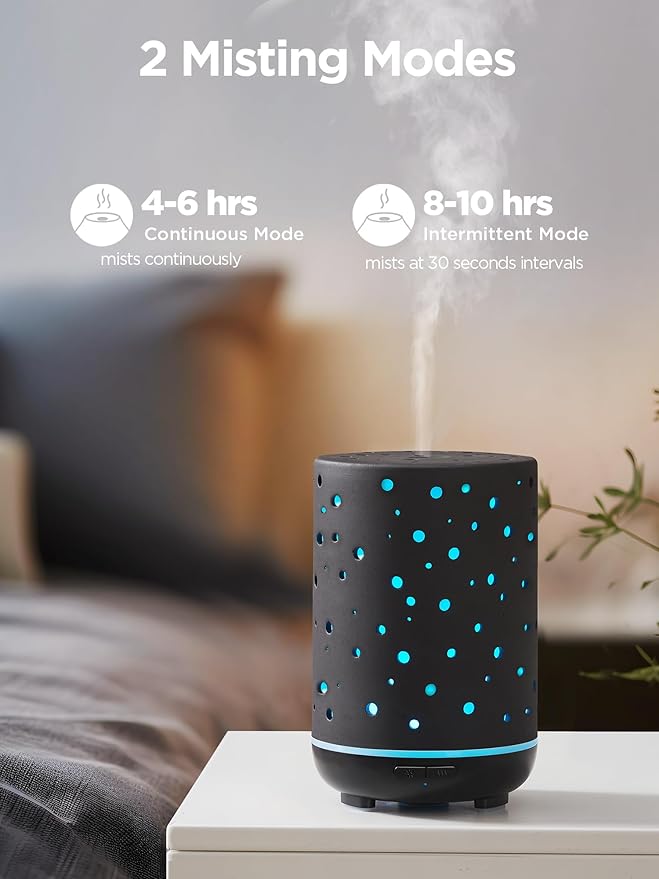 InnoGear Essential Oil Diffuser, 150ml Ceramic Diffuser Ultrasonic Air Diffusers Humidifier Cool Mist Aromatherapy Diffuser with 2 Mist Modes Waterless Auto Off for Home Office, Black - Image 4