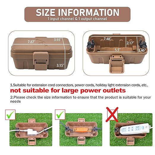 Hrensaw Small Weatherproof Electrical Connection Box(6 x 3.5 x 2.2inch),Outdoor Electrical Box,Waterproof Extension Cord Covers for Plug, Extension Cables, Holiday Lights,Brown - Image 2