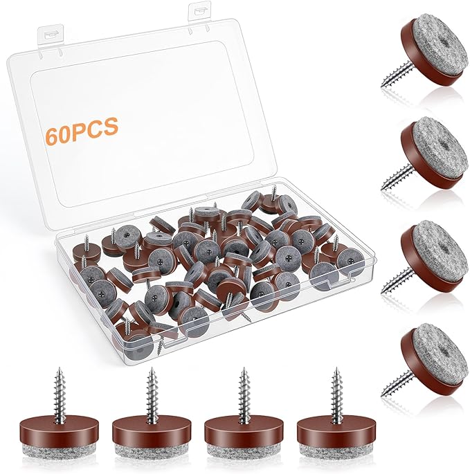 60 Pcs Brown Screw on Furniture Felt Pads, Non Slip Furniture Pads, Nail in Hardwood Floor Protector for Wooden Leg Feet of Chair Table Sofa, Cutting Boards (0.94 Inch) by Unknown