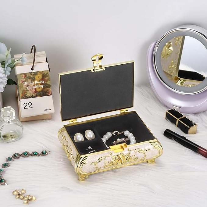 Hipiwe Jewelry Storage Chest Rectangular Keepsake Storage Box Trinket Decorative Box for Rings Earrings Holder Gift for Women, Large - Image 4