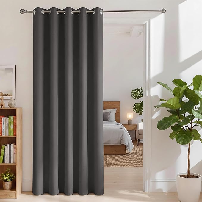 BONZER Room Dividers Curtain - Room Darkening Privacy Noise Reduce Thermal Insulating Window Curtains for Bedroom Living Room Doorway, 96L x 60W Inch (8L x 5W ft), 1 Panel, Dark Grey by Bonzer