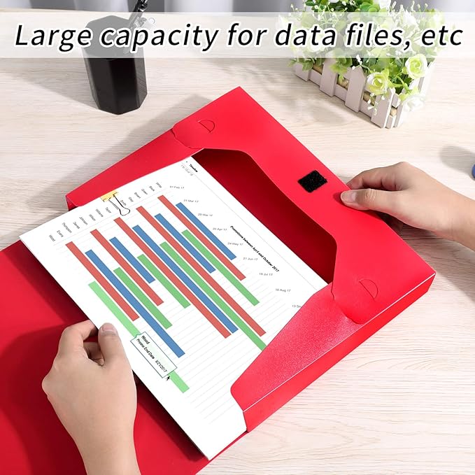 HUA JIE A4 Storage File Boxes Plastic Archives Cases with Lid, File Folder Organizer Document Filing Box for office, Letter Size Paper,31×4×24 cm, Red(Pack of 4) - Image 2