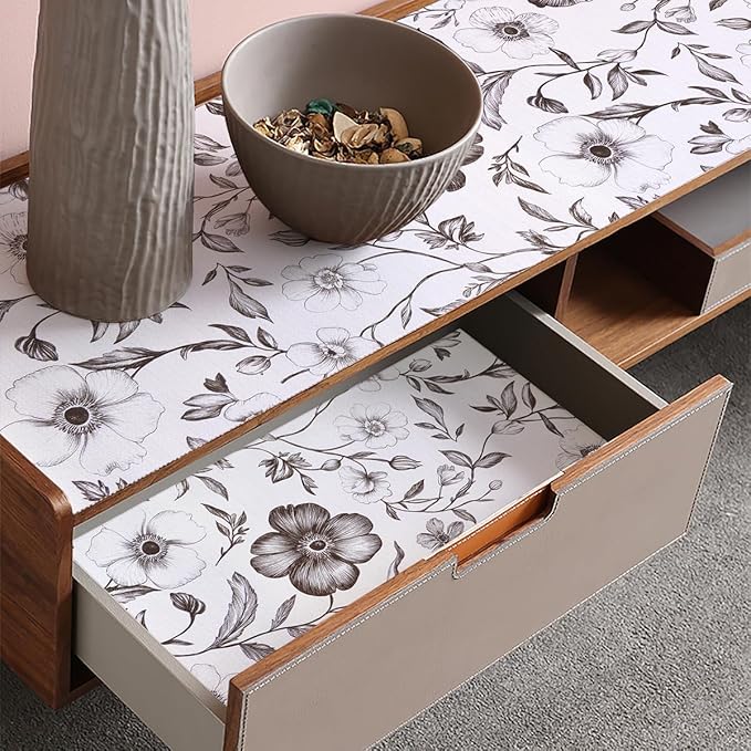 Drawer and Shelf Liner for Kitchen Cabinets Non-Adhesive and Strong Grip Shelf Liner Waterproof Non-Slip Drawer Liner Floral Cabinet Liner for Shelves Dressers Easy to Clean 12INX10FT - Image 4