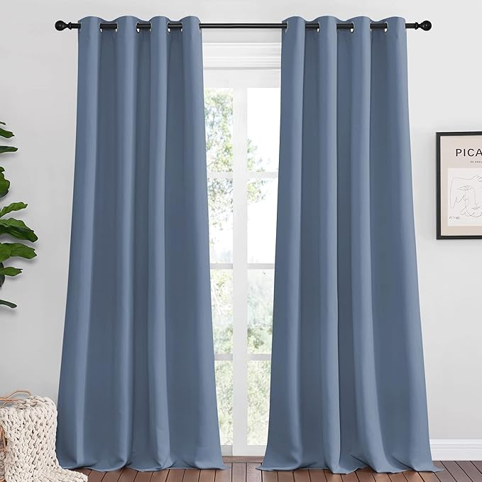NICETOWN Stone Blue Room Darkening Curtain Panels 96" Length for Bedroom Living Room, Thermal Insulated Blackout Draperies for Home Decoration, Total Privacy (55" Width, 2 Pieces) by NICETOWN