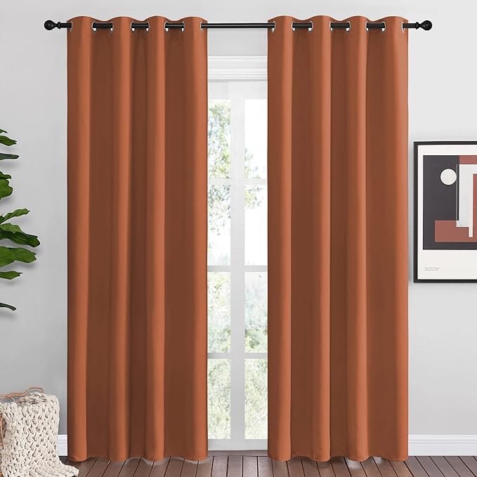 NICETOWN Halloween Insulated Curtains Blackout Draperies - Triple Weave Microfiber Home Thermal Insulated Solid Ring Top Blackout Curtains/Panels for Bedroom(Burnt Orange, Set of 2, 55 x 86 Inch) by NICETOWN