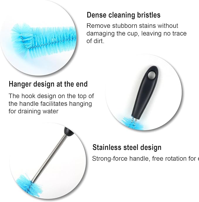 4 Pack Bottle Cleaner Brush Set 15/13/5 Inch Stainless Steel Water Bottle Cleaning Brushes Long Handle Scrubbing Brush for Mugs Flasks Tumblers Beer Wine Decanter Glass Jugs Lids Straw - Image 2