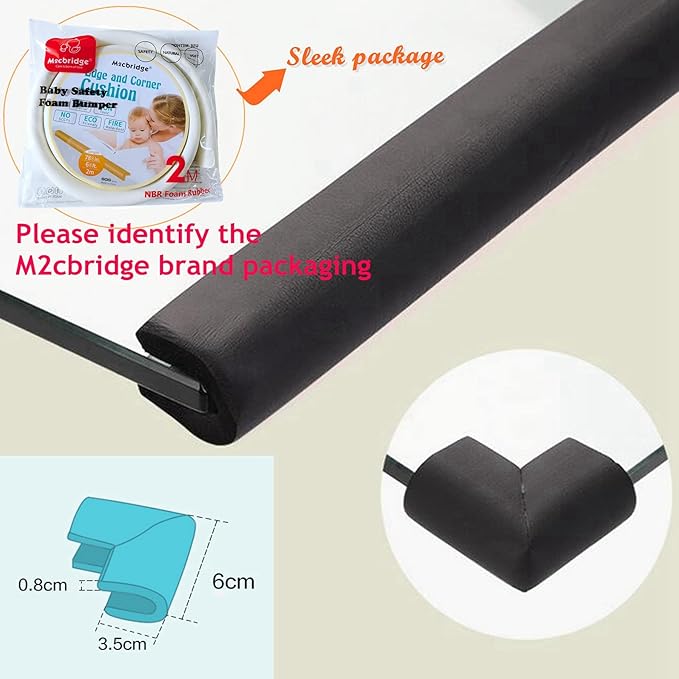 M2cbridge U Shape Extra Thick Furniture Table Edge Protectors Foam 6.5 Ft (Black with 4 Corners) - Image 2