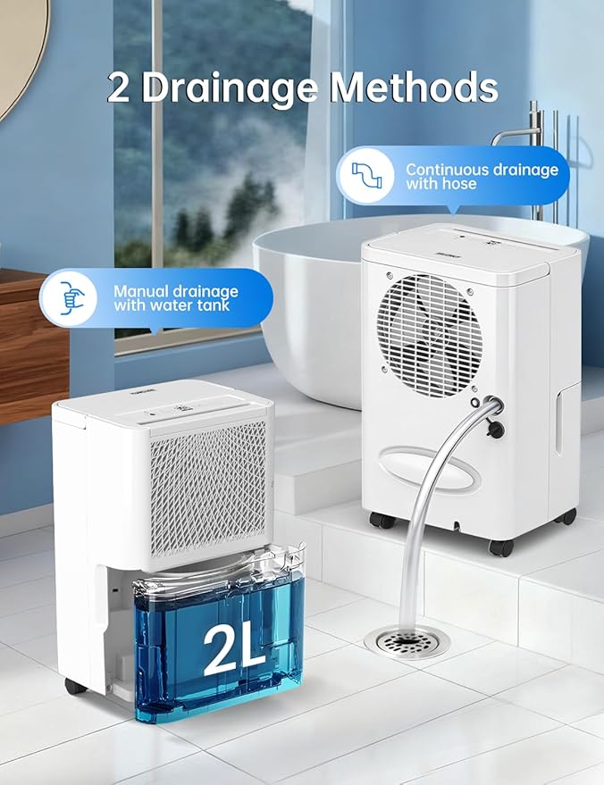 HUMSURE 2500 Sq. Ft 30 Pints Dehumidifier Equipped With Drainage Hose, Automatic Defrosting, for Basement, Home, Bathroom, Bedroom,24-Hour Timer Function - Image 6