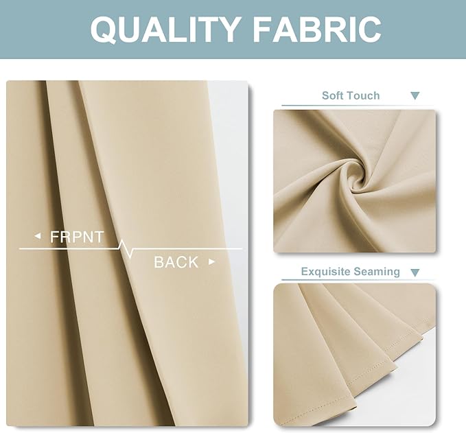 ChrisDowa Small Window Curtains 36 inches Long for Bedroom - Grommet Short Thermal Insulated Room Darkening Curtains for Kitchen (2 Panels, Biscotti Beige, 52 x 36 Inch) - Image 3