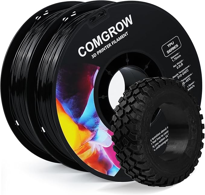 Comgrow TPU Filament, 1.75mm, 95A Soft TPU Flexible 3D Printer Filament Black 2 * 1kg (2.2lbs), Dimensional Accuracy +/- 0.02 mm, Fit Most FDM Printer by Comgrow