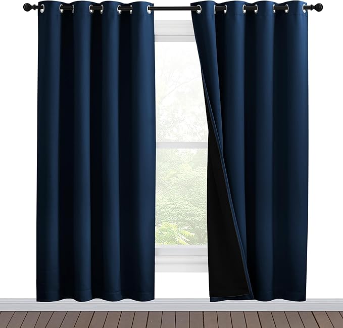 NICETOWN Moroccan Blue Full Shade Curtain Panels, Pair of Energy Smart & Noise Blocking Out Blackout Drapes for Dining Room Window, Thermal Insulated Guest Room Lined Window Dressing(55 x 78 inch) by NICETOWN