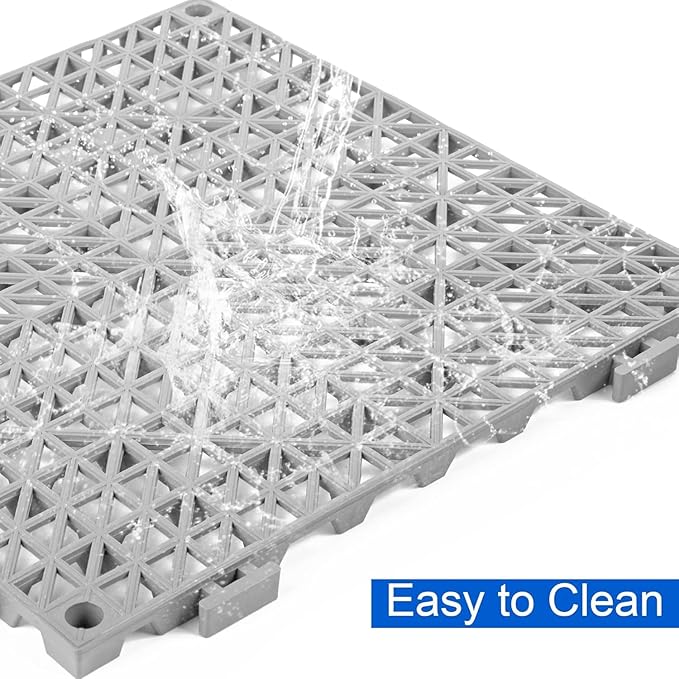 MYFAMIREA Modular Interlocking Cushion 24 Pack 11.8" x 11.8" Rubber Floor Tiles Non-Slip Splicing Drainage Mats for Deck, Pool, Outdoor Shower, Patio, Balcony, Indoor Bathroom, Kitchen, Yard (Gary) - Image 5