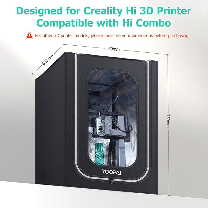 YOOPAI 3D Printer Enclosure with LED Light, Designed for Creality Hi & Hi Combo 3D Printer, Premium Dustproof Tent Constant Temperature Protective Cover - Image 2