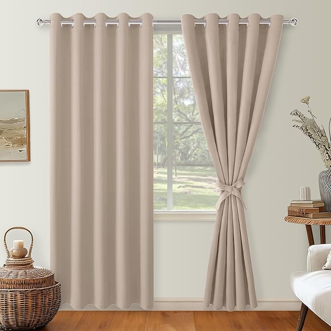 Hiasan Blackout Curtains for Bedroom, 60 x 84 Inches Long - Thermal Insulated & Light Blocking Window Curtains for Living Room/Kids Room, 2 Drape Panels Sewn with Tiebacks, Camel - Image 2