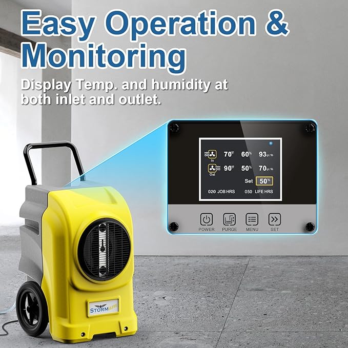 ALORAIR LGR Commercial Dehumidifier with Pump & Drain Hose, Portable Insutrial Dehumidifier for Basments, Home, Job Sites, Fit for 2,100 Sq.Ft Space with Wheels (Storm Elite Yellow NO WIFI) - Image 2