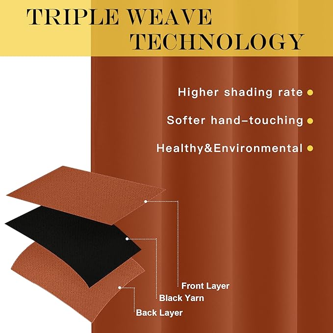 NICETOWN Blackout Doorway Curtain Drape 78 inch Long - Grommet Noise Reducing Thermal Insulated Solid Modern Window Treatments for Bedroom Closet (1 Panel, 52 x 78 Inch, Burnt Orange) - Image 3