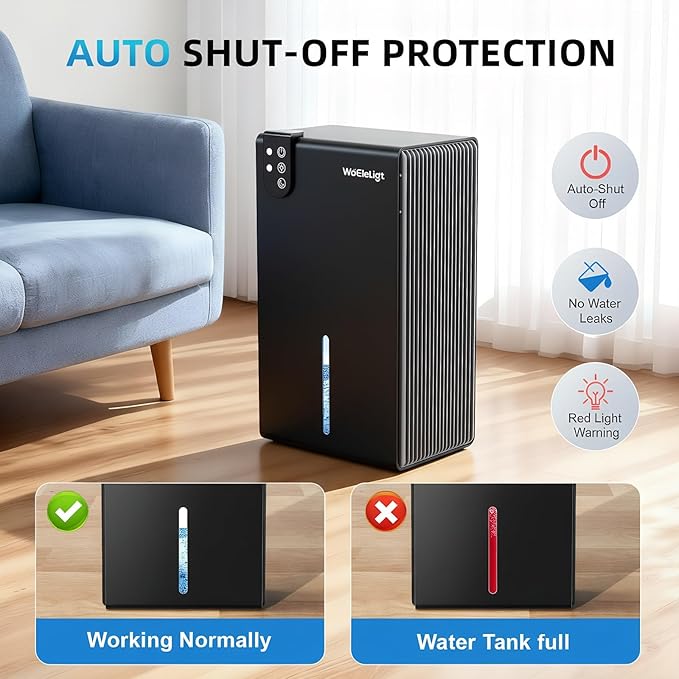 Dehumidifier for Home (85 OZ, 1000 sq ft) Small Dehumidifiers for Basement, Auto Shut-Off, Sleep Mode, 7 Color Light, Quiet Dehumidifier for Bedroom, Bathroom, Living Room with Drain Hose(Black) - Image 5