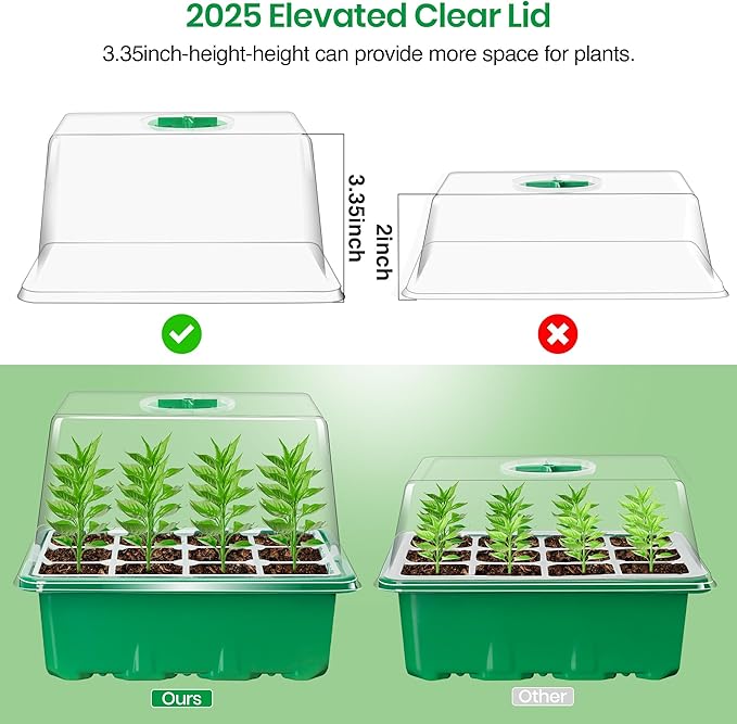 Bonviee 10 Packs Seed Starter Tray with Elevated Lid, 120 Cells Thicken Seed Starting Trays Kit with Adjustable Humidity Vent, Clear Cell Tray and Heightened Lids for Greenhouse & Gardens, Green - Image 3