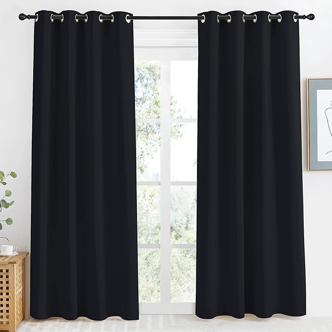 NICETOWN Black Blackout Curtain 86 inch Length, W55 x L86 Inch, 8 Grommets Top, 1 Piece, Thermal Insulated Modern Window Treatment Soundproof Drape Panel for Bedroom/Living Room by NICETOWN