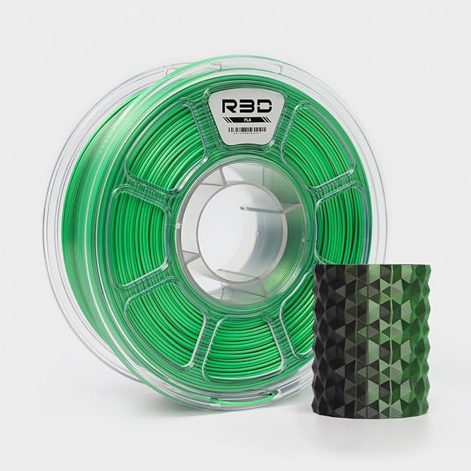 R3D Dual Color Silk PLA Filament, Co-Extrusion 3D Printer Filament 1.75mm, 30-370 mm/s High Speed PLA, Dimensional Accuracy +/- 0.02 mm, 1KG Plastic Spool (Silk Black-Green) by R3D