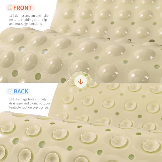 Anti-Slip Bathtub Shower mat, 20.8×20.8（Approximately 53×53cm） inch Soft Oversized Machine Washable Non-Slip Bathtub mat with Drainage Holes, Bathroom Floor Suction Cup.（1-Opaque Khaki） - Image 2