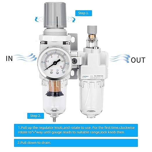 NANPU 1/4" NPT Compressed Air Filter Regulator Lubricator Combo, Water/Oil Trap Separator - Gauge(0-150 psi), Poly Bowl, Semi-Auto Drain, Bracket - Image 4