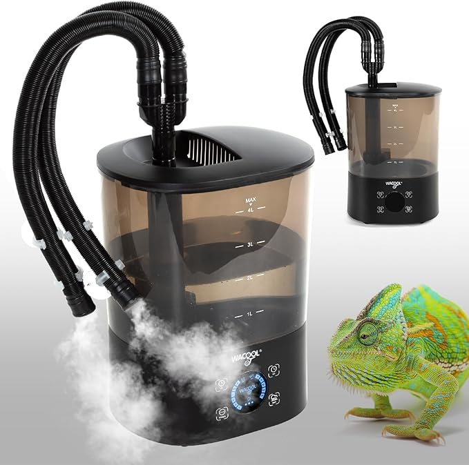 WACOOL Upgraded Digital Timing Reptile Fogger, 4L No Leak Reptile Humidifier with 2 Hose, Top Filling Automatic Terrarium Humidifier Fogger for Reptile Use by WACOOLTERRA