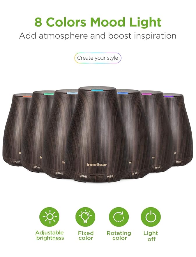 InnoGear Essential Oil Diffuser with Oils, 100ml Aromatherapy Diffuser with 6 Essential Oils Set, Aroma Cool Mist Humidifier Gift Set, Dark Wood Grain - Image 2